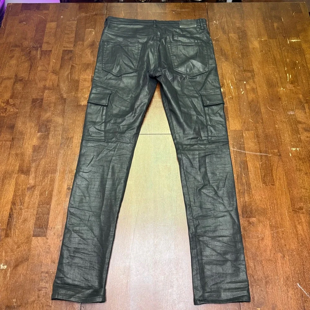 Purple Brand Cargo Pants Mens 34 Black Coated Waxed Slim Fit P002 SS2103JNS